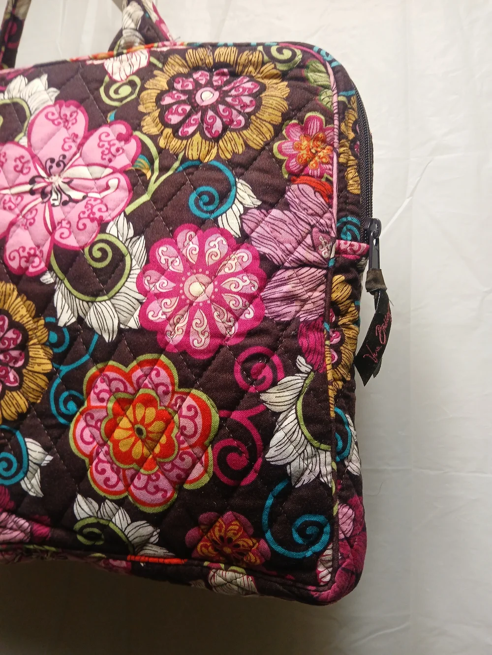 Vera Bradley Quilted Floral Laptop Carry Top in Brown and Pink